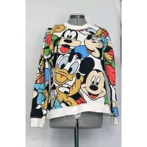 Disney Fab 5 Mickey Minnie Daisy Goofy Pluto Donald Sweatshirt Women's Size S